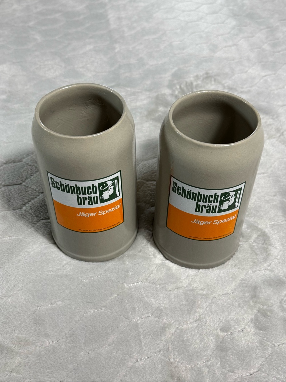 Lot 2 German Beer Steins Schönbuch Bräu Jäger Spezial Stoneware 0.5L
